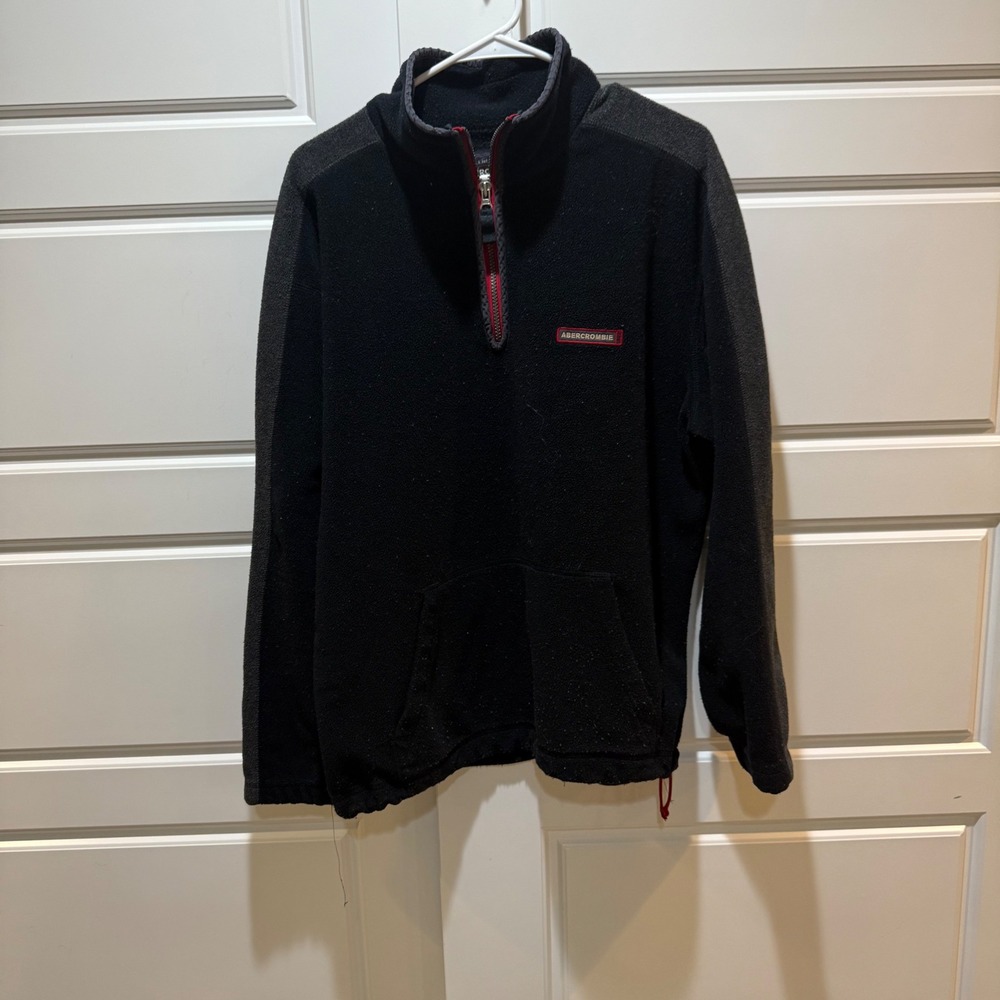 Vintage 90s Abercrombie & Fitch Fleece‎ Quarter Zip Black Gray Trim Mens Size M
